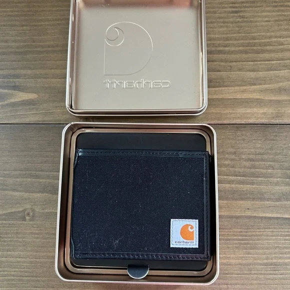 Carhartt Black Wallet with Logo in Metal Case - Picture 1 of 4